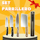 Set Cuchillos Parrilleros: Santoku + Cuchillo PRM + Hacha + Afilador